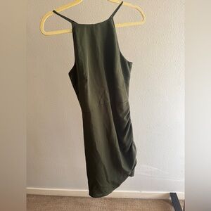 Array Green Spaghetti Strap Ruched Cocktail Dress